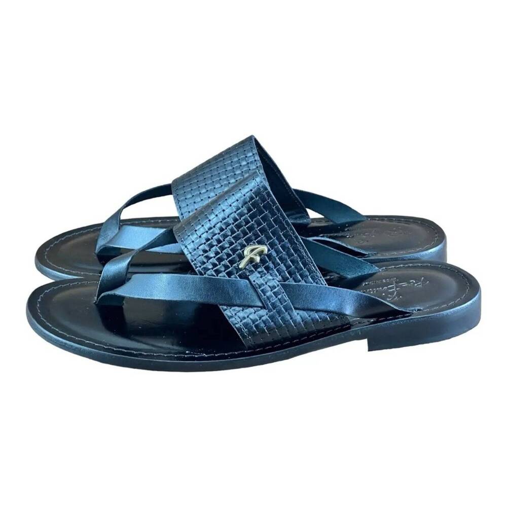 Re Ferdinando Black Leather flip flops sandal Men